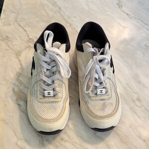 CHANEL Cream and Black Athletic Shoes